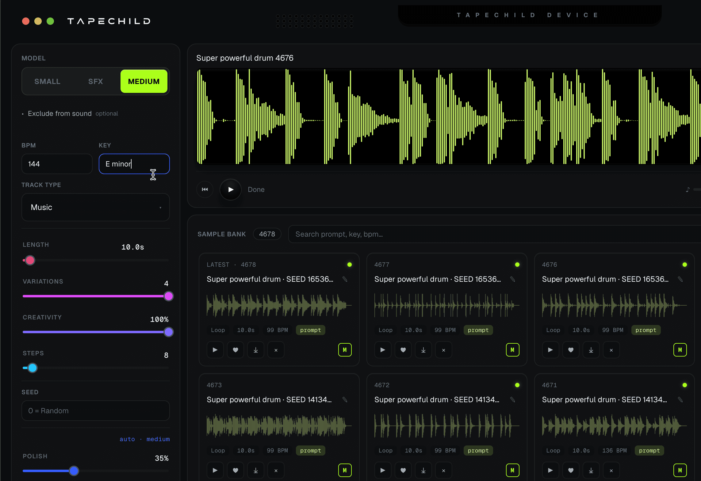 Tapechild BPM and key controls