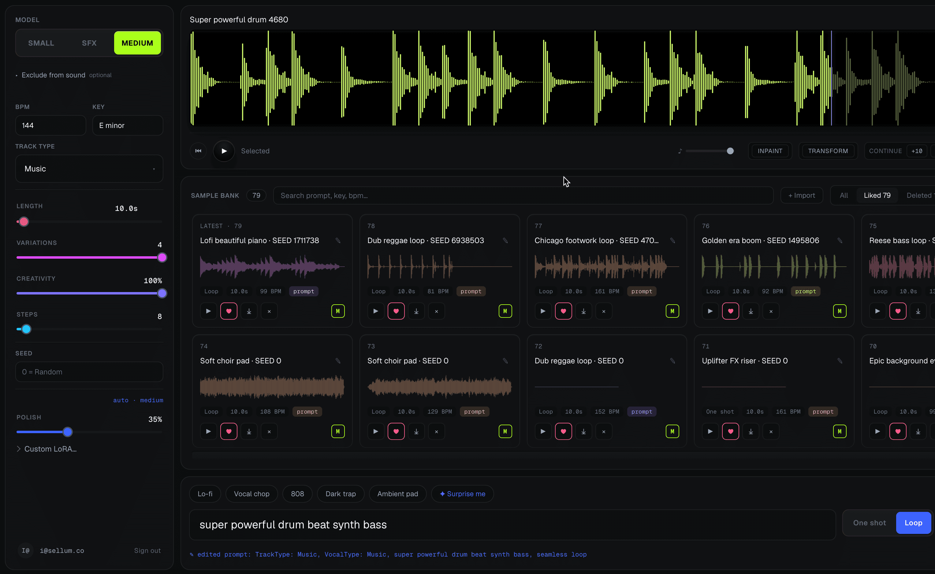 Tapechild idea generation and sample browsing